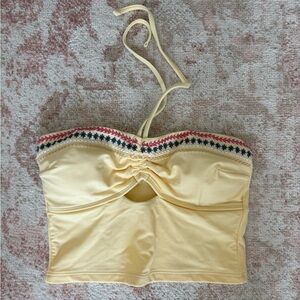 Hollister Pale Yellow Strapless Swim Top with Embroidered Accent